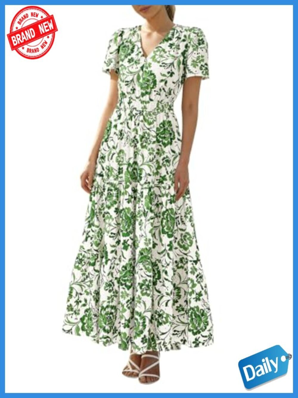 V Neck Hollow Out Eyelet A Line Flowy Boho Maxi Dress
